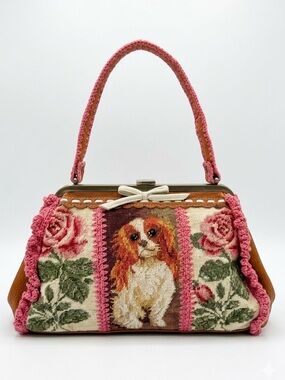 NWT Isabella Fiore Vintage Needlepoint Cavalier King Charles Spaniel Bag Rare